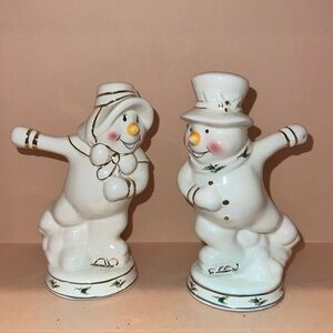 Holly Holiday Ceramic Gild Trim Skating Snowman Snowwoman SNOWMEN